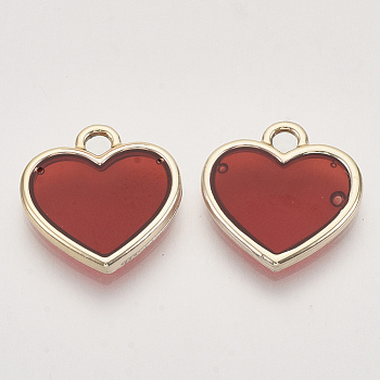 Epoxy Resin Pendants, with Light Gold Alloy Open Back Settings, Heart, Red, 16.5x16x2mm, Hole: 2mm