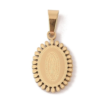 PVD Vacuum Plating 304 Stainless Steel Pendants, Oval with Saint Charm, Religion, Golden, 17x11x2mm, hole: 5x3mm.