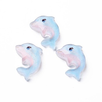 Transparent Epoxy Resin Cabochons, with Glitter Powder, Dolphin, Light Sky Blue, 17x24x7mm