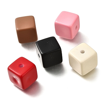 Spray Painted Acrylic Beads, Cube, Mixed Color, 16x15.5x15.5mm, Hole: 3mm