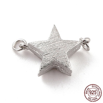 Rhodium Plated 925 Sterling Silver Magnetic Clasps, With Jump Rings, Textured Star, Platinum, 14x10x5mm, Hole: 1.2mm