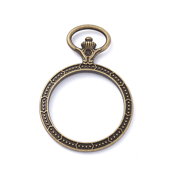 Zinc Alloy Big Pendants, Open Back Bezel, for DIY UV Resin, Epoxy Resin, Pressed Flower Jewelry, Pocket Watch Bezel, Antique Bronze, 52x36x5mm, Hole: 13.5X8mm, inner diameter: 28.5mm 