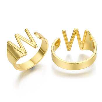 Alloy Cuff Finger Rings, Cadmium Free & Nickel Free & Lead Free, Alphabet, Golden, Letter.W, US Size 8(18.1mm)