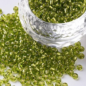 8/0 Glass Seed Beads, Silver Lined Round Hole, Round, Yellow Green, 8/0, 3mm, Hole: 1mm, about 1111pcs/50g, 50g/bag, 18bags/2pounds