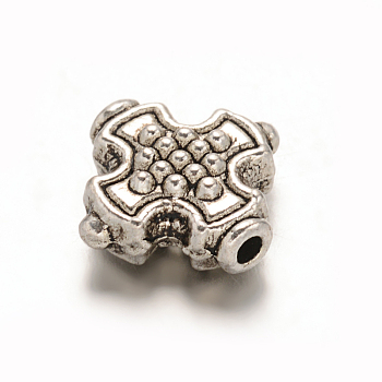 Cross Tibetan Style Alloy Beads, Lead Free & Cadmium Free, Antique Silver, 12.5x12x5mm, Hole: 1.5mm
