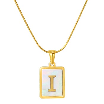 Stainless Steel Snake Bone Chain Alphabet Necklace with Shell Pendant, Letter I, Golden