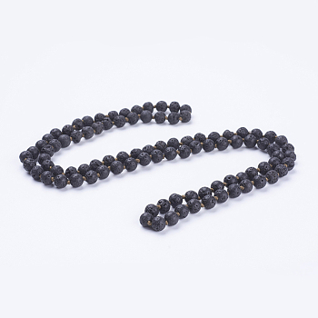 Natural Lava Rock Beaded Necklaces, Round, 36 inch(91.44cm)