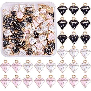 90Pcs 3 Colors Alloy Enamel Charms, Dimond, Light Gold, Mixed Color, 15x11.5x2.5mm, Hole: 1.8mm, 30pcs/color