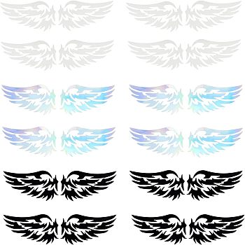 Wings Waterproof Holographic Vinyl Carved Hollow Decal Sticker, Car Decoration, Mixed Color, 24.8x7.2x0.01cm, 4pcs/color, 3 colors, 12pcs/set