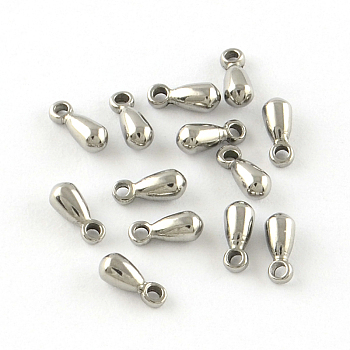 Smooth Surface 201 Stainless Steel Charms, Chain Extender Drop, Teardrop, Stainless Steel Color, 6x2.5mm, Hole: 1mm