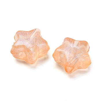 Luminous Transparent Acrylic Beads, Glitter Beads, Glow in the Dark, Star, Orange, 10x11x6mm, Hole: 2mm