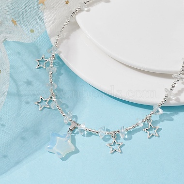 Opalite & Alloy Star Charms Bib Necklace with Chips Beaded Chains(NJEW-JN04512-02)-2