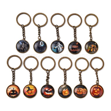Mixed Color Flat Round Alloy Keychain