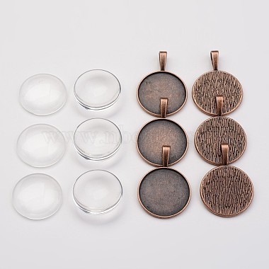 Clear Flat Round Alloy+Glass Pendant Making