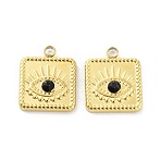 Ion Plating(IP) 316L Surgical Stainless Steel Pendants, Nickel Free, with Jet Rhinestone, Square with Eye Charms, Real 18K Gold Plated, 16x13x2mm, Hole: 1.8mm(STAS-D029-23G)