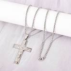 Religion 201 Stainless Steel Jesus Cross Pendant 304 Stainless Steel Box Chain Necklaces, Tarnish Free, Stainless Steel Color, 23.43 inch(59.5cm)(SA-H003-05P)