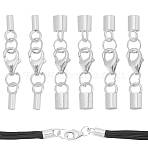 6Pcs Sterling Silver Lobster Claw Clasps, End Caps, with Jump Rings & Double Cord Ends, Silver, 25mm(FIND-AB00056)