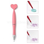 Heart ABS Plastic Nail Art Rhinestones Pickers Pens, Dual-ended Nail Art Dotting Tools, Point Nail Art Craft Tool Pen, with Stainless Steel Finding, Coral, 14x2.5x1.2cm(AJEW-C040-02C)
