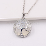 Opalite Alloy Tree of Life Pendant Necklaces for Women Men, Silver Color Plated, 23.62 inch(60cm)(FS-WG931AE-01)