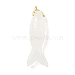 Natural Quartz Crystal Carved Pendants, Rock Crystal Fish Charms with Brass Findings, Golden, 47x15x12mm, Hole: 1.6mm(G-P599-08G-02)