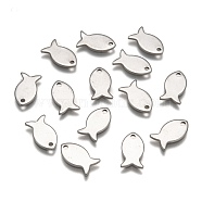 Stainless Steel Fish Charms, Stainless Steel Color, 13x7x1mm, Hole: 1mm(STAS-M037-08)