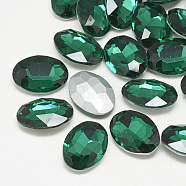Pointed Back Glass Rhinestone Cabochons, Back Plated, Faceted, Oval, Med.Emerald, 14x10x4.5mm(RGLA-T080-10x14mm-15)