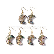 Natural Paua Shell Crescent Moon Dangle Earrings, Brass Wire Wrap Jewelry for Women, Cadmium Free & Lead Free, Golden, 48~50mm, Pin: 0.5mm(EJEW-G307-01G)