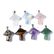 Natural Mixed Gemstone Pendants, with Stainless Steel Snap On Bails, Mushroom, Stainless Steel Color, 27.5~28.5x23~25x9.5~10.5mm, Hole: 3x5mm(G-R480-02)