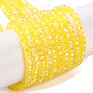 Baking Electroplate Glass Beads Strands, AB Color, Faceted, Round, Yellow, 4x3mm, Hole: 1mm, about 113~115pcs/strand, 16.14''(41~42cm)(X-DGLA-A039-J4mm-B23)