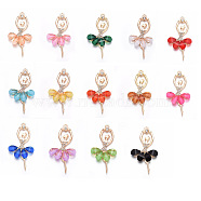 Resin Big Pendants, with Golden Plated Alloy Findings and Rhinestone, Ballet Girl, Mixed Color, 60x31x4mm, Hole: 2mm(ALRI-WH0004-A-M)