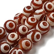 Tibetan Style dZi Beads Strands, Natural & Dyed Agate Beads, Round, FireBrick, 3-Eye, 10mm, Hole: 1.4mm, about 37pcs/strand, 14.57''(37cm)(G-P526-D08-02)