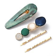 Iron Alligator Hair Clips Sets, with Cellulose Acetate(Resin), Teardrop & Flat Round, Golden, 55~69x5~23.5x2~15mm, 4pcs/set(PHAR-P005-19)
