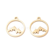 304 Stainless Steel Charms, Laser Cut, Hollow, Flat Round with Mountain, Golden, 14x12x1mm, Hole: 1.2mm(STAS-N090-LA003G)