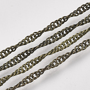 Soldered Brass Covered Iron Singapore Chains, Water Wave Chains, with Spool, Antique Bronze, 3x2x0.4mm, about 328.08 Feet(100m)/roll(CH-S125-06B-AB)