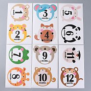 1~12 Months Number Themes Baby Milestone Stickers, Month Stickers for Baby Girl, Animal Pattern, 220x110mm, 2pc/Sheet, 12pcs/Set(DIY-H127-B01)