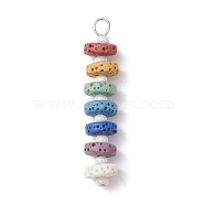 Chakra Natural Lava Rock Dyed Beaded Pendants, with White Glass Seed Beads, Disc Charms, Platinum, 43x8mm, Hole: 2.5mm(PALLOY-JF02545-02)