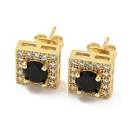 Brass Micro Pave Cubic Zirconia Ear Studs, Square, Real 18K Gold Plated, 9.5x9.5mm(EJEW-P261-15G)