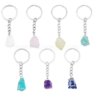 7Pcs 7 Styles Natural Gemstone Keychain, with 201 Stainless Steel Finding, 7.5~8cm, 1pc/style(KEYC-DC0001-07)