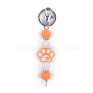 Round & Dog Paw Print Silicone Beaded Keychain, with Iron Findings, for Car Backpack Pendant Accessories, Sandy Brown, 11.5cm(PW-WG52716-05)