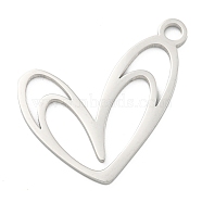 304 Stainless Steel Pendants, Laser Cut, Heart Charm, Stainless Steel Color, 17x22x1mm, Hole: 2.5mm(STAS-B056-12P)