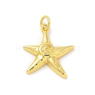 Brass Pendants, Starfish Charms, with Jump Ring, Real 18K Gold Plated, 18x17x3mm, Hole: 3mm(KK-U044-10G-01)