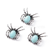 Synthetic Turquoise Brooch, with Brass Findings and Glass, Spider, Antique Silver, 34~35x41~42x7mm, Hole: 3x5mm(G-A176-C15)
