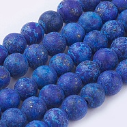Dyed Natural Lapis Lazuli Round Beads Strands, Frosted, 6~6.5mm, Hole: 1mm, about 60pcs/strand, 14.9 inch(38cm)(G-G735-06F-6mm)