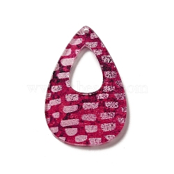 Printed Acrylic Pendants, Teardrop with Flower, Cerise, 43x27x2mm, Hole: 1.6mm(TACR-F007-04C)