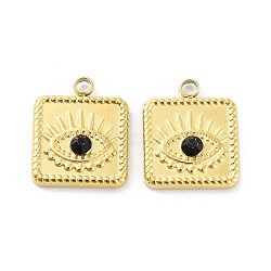 Ion Plating(IP) 316L Surgical Stainless Steel Pendants, with Jet Rhinestone, Square with Eye Charms, Real 18K Gold Plated, 16x13x2mm, Hole: 1.8mm(STAS-D029-23G)