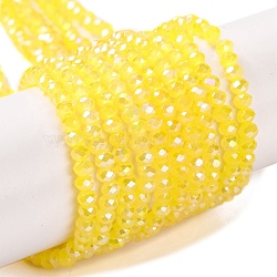 Baking Electroplate Glass Beads Strands, AB Color, Faceted, Round, Yellow, 4x3mm, Hole: 1mm, about 113~115pcs/strand, 16.14''(41~42cm)(X-DGLA-A039-J4mm-B23)