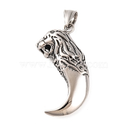 316 Surgical Stainless Steel Pendants, Tusk Charm, Antique Silver, Lion, 42.5x20.5x11mm, Hole: 9x5mm(STAS-Z073-48AS-01)