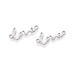 Non-Tarnish 201 Stainless Steel Links, Manual Polishing, Word LOVE, Stainless Steel Color, 7x17x1.5mm, Hole: 1.4mm(X-STAS-F231-096P)