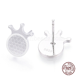 925 Sterling Silver Stud Earrings, Crown, Nickel Free, with S925 Stamp, Silver, 12x9.5mm, Pin: 0.9mm(STER-T004-50S)