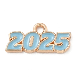 Alloy Enamel Pendants, Light Gold, Cadmium Free & Lead Free, Number 2025 Charm, Sky Blue, 9x18x1.5mm, Hole: 1.8mm(ENAM-A008-13KCG-03)